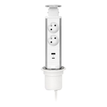 Colonne de prises pour plateau de bureau — 2 prises 230 V + USB-A + USB-C