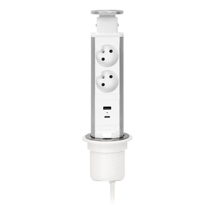Colonne de prises pour plateau de bureau — 2 prises 230 V + USB-A + USB-C