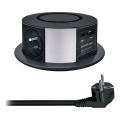 Colonne de prises pour table avec chargeur sans fil Qi 3x230V + 1xUSB-A + 1xUSB-C noir/argent