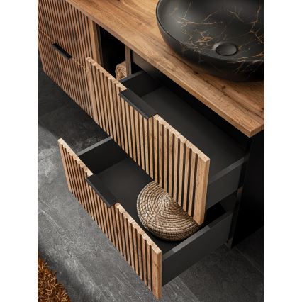 COMAD XILO BLACK WOTAN 82-80-D-2S - Meuble sous-vasque de salle de bains XILO 57x80,2 cm noir, finition chêne Wotan