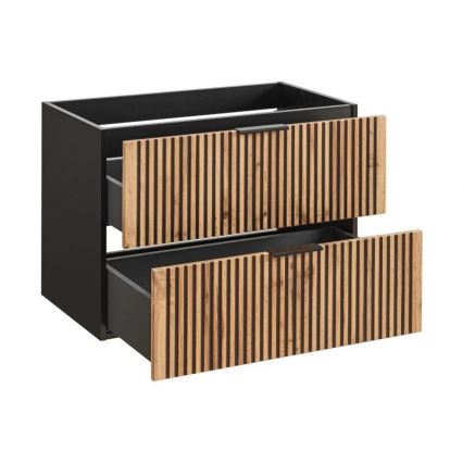 COMAD XILO BLACK WOTAN 82-80-D-2S - Meuble sous-vasque de salle de bains XILO 57x80,2 cm noir, finition chêne Wotan