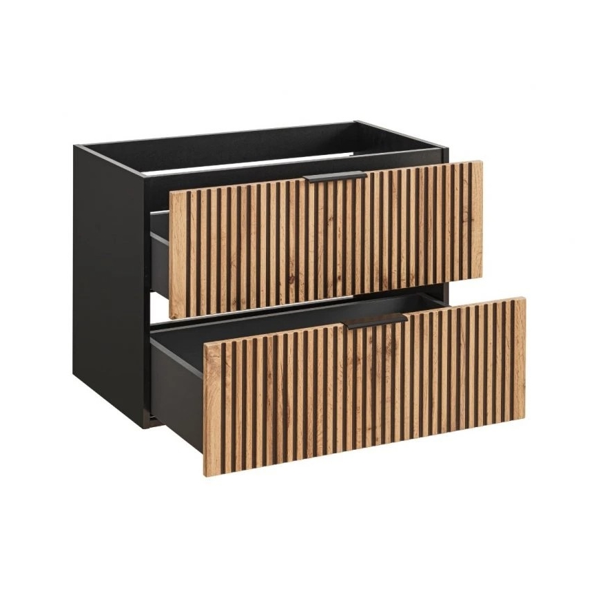 COMAD XILO BLACK WOTAN 82-80-D-2S - Meuble sous-vasque de salle de bains XILO 57x80,2 cm noir, finition chêne Wotan