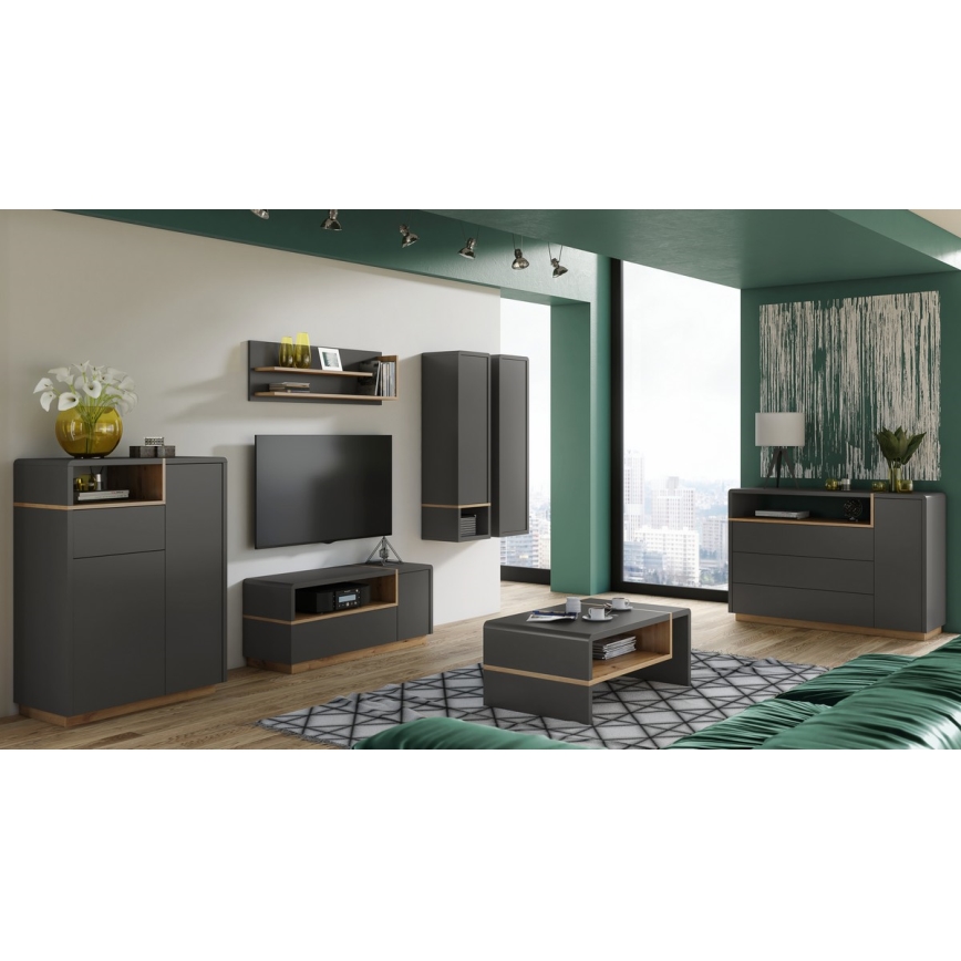 Commode à tiroir FRED, anthracite/chêne artisan