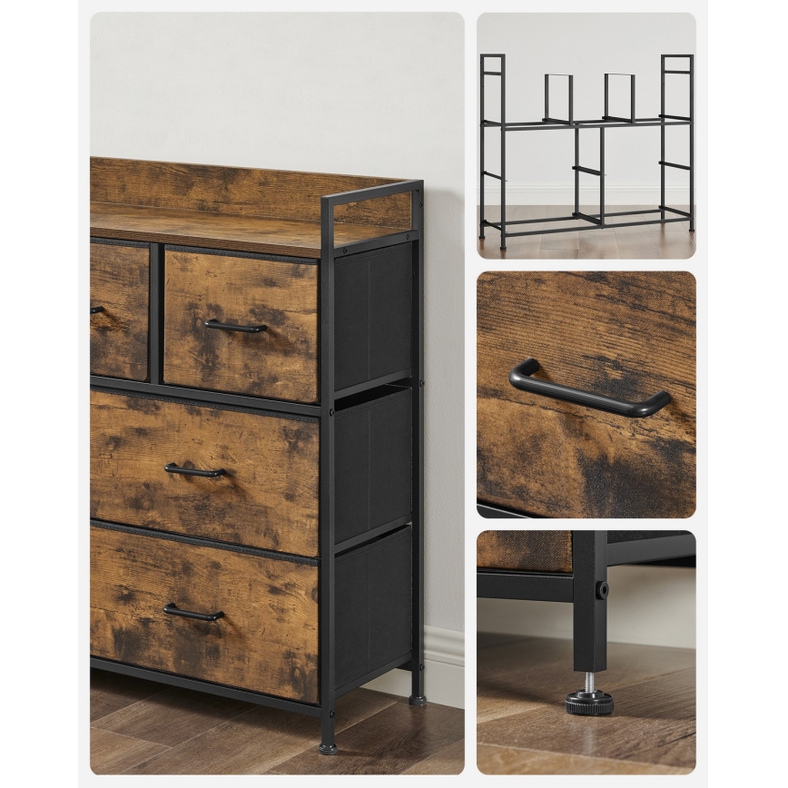 Commode à tiroirs KIRA brun/noir