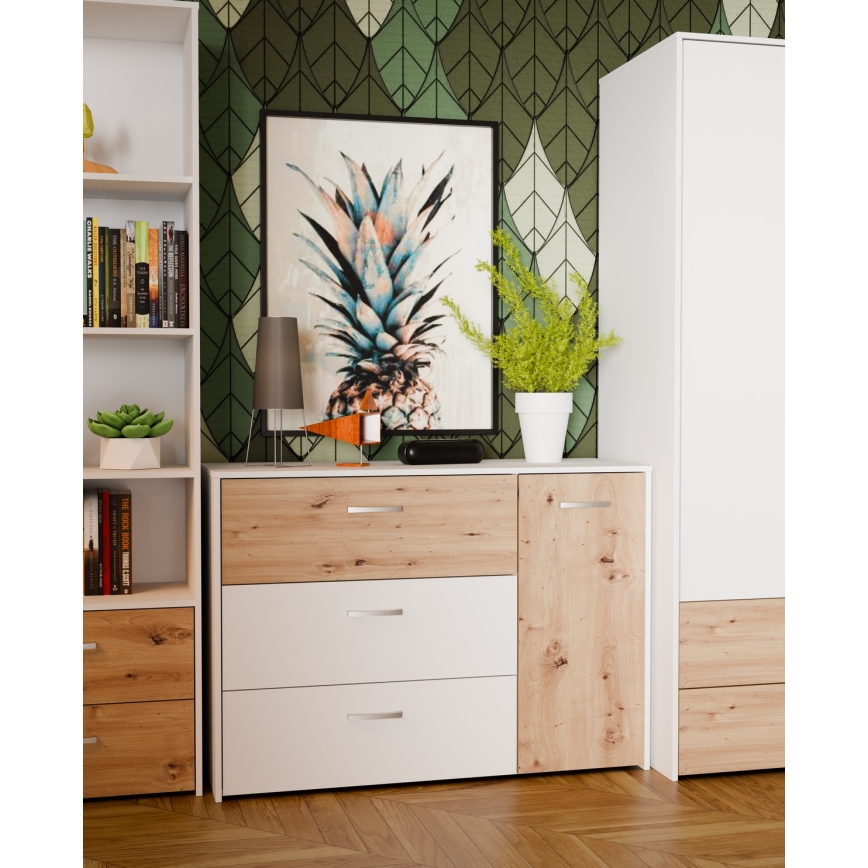 Commode à tiroirs URO, chêne artisan / blanc