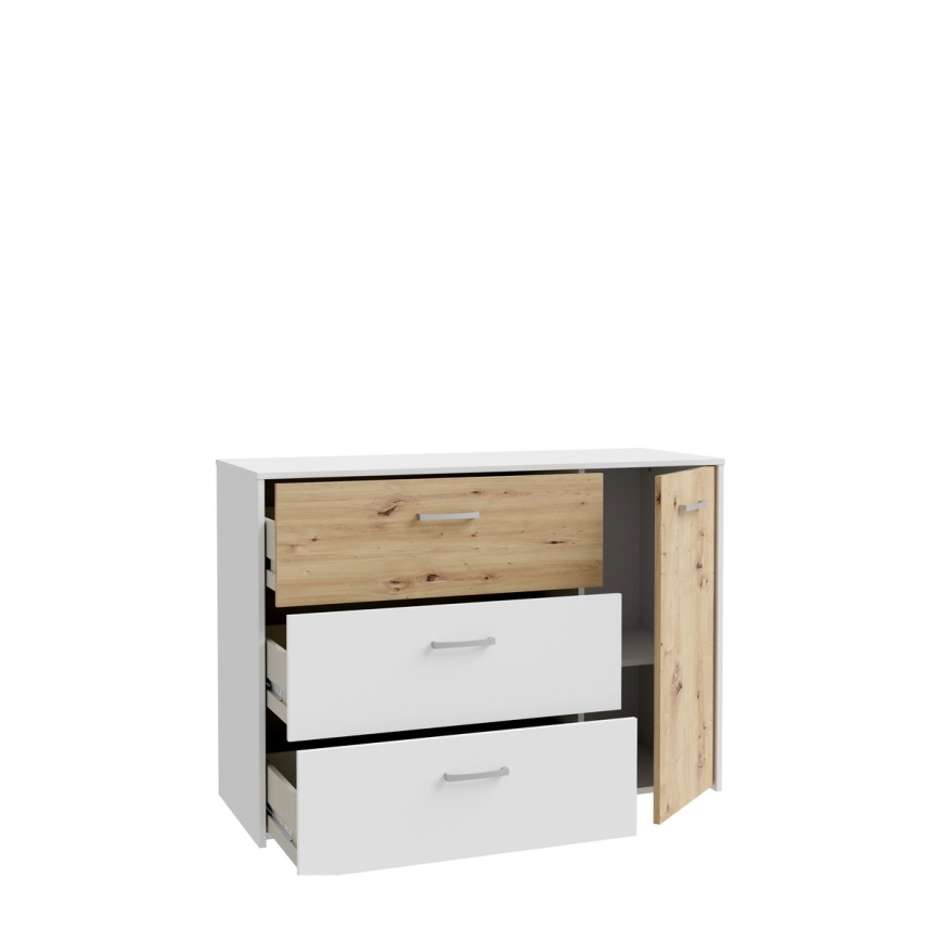 Commode à tiroirs URO, chêne artisan / blanc