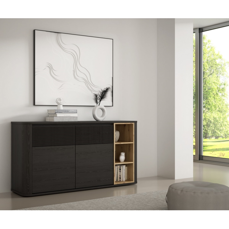 Commode BASKO noire/chêne