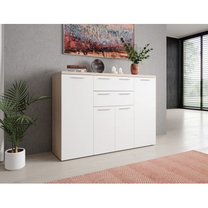 Commode BRUNO chêne sonoma/blanc