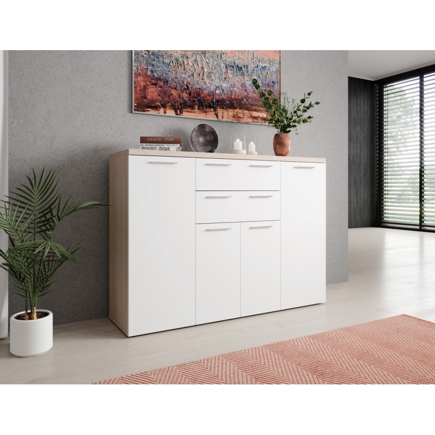 Commode BRUNO chêne sonoma/blanc