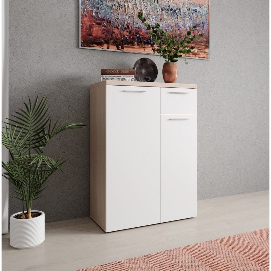 Commode BRUNO chêne sonoma/blanc