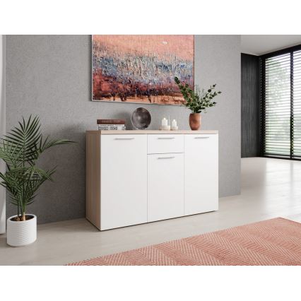 Commode BRUNO chêne sonoma/blanche
