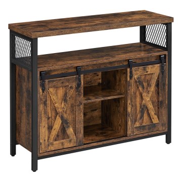 Commode FIRA 100x80x33 cm à portes coulissantes, marron/noir