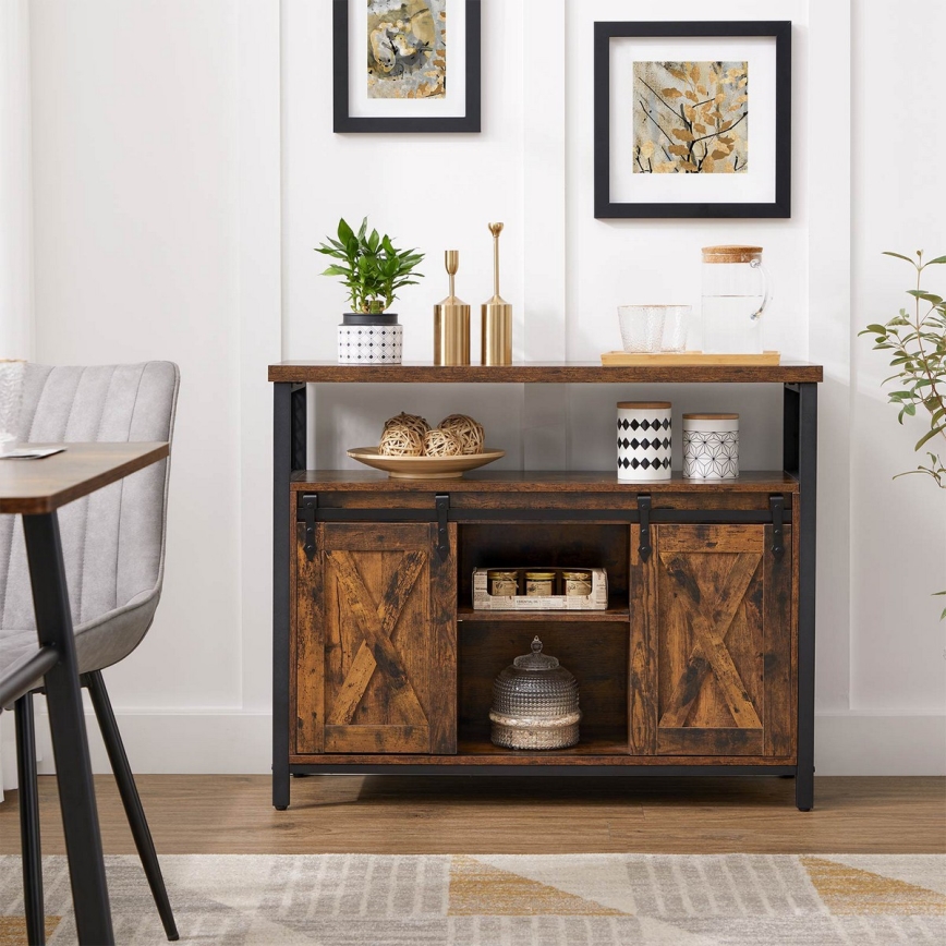 Commode FIRA 100x80x33 cm à portes coulissantes, marron/noir