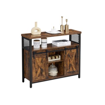 Commode FIRA 100x80x33 cm à portes coulissantes, marron/noir