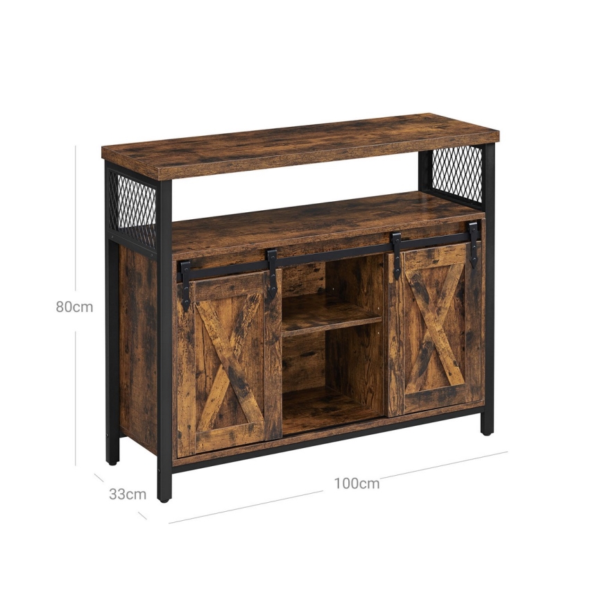 Commode FIRA 100x80x33 cm à portes coulissantes, marron/noir
