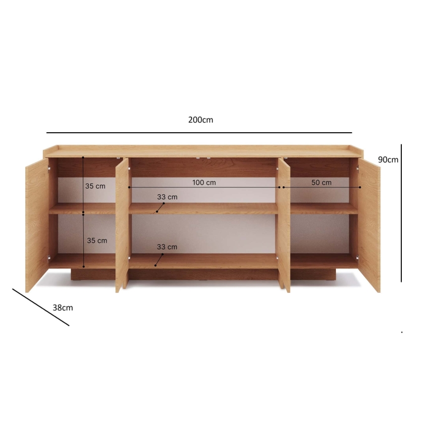 Commode KEMI 200 x 90 x 38 cm en chêne Cremona