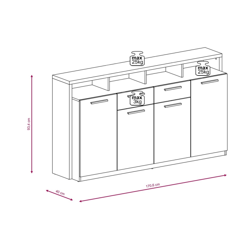 Commode LEBY chêne Sonoma/blanc