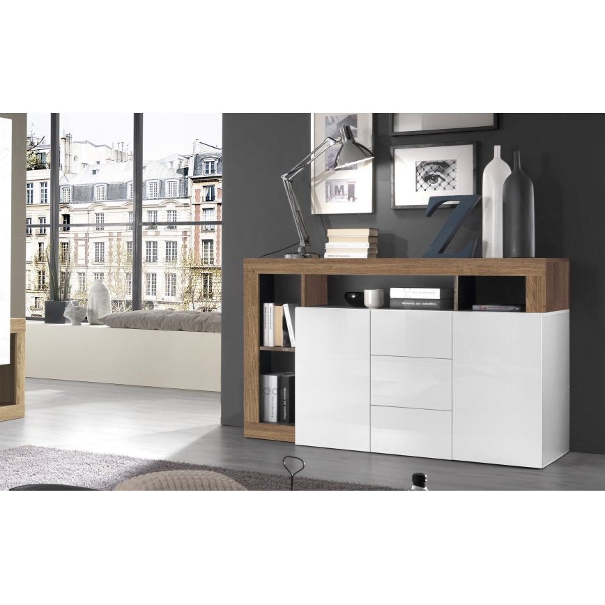 Commode LENOR 146x93x42 cm blanc/chêne