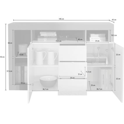Commode LENOR 146x93x42 cm blanc/chêne