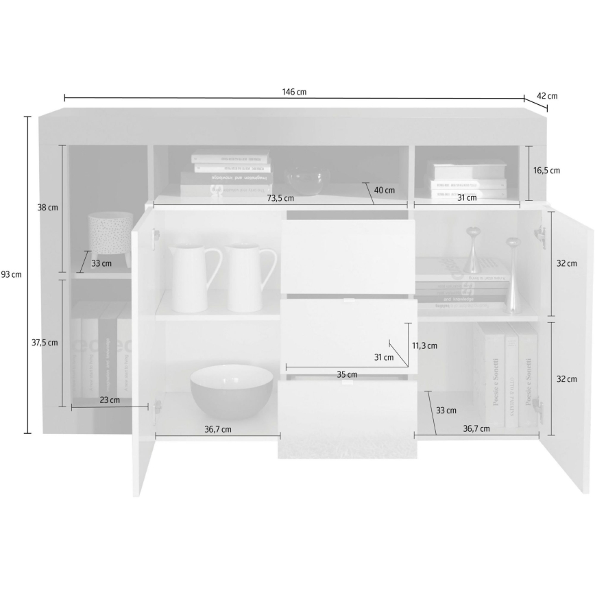 Commode LENOR 146x93x42 cm blanc/chêne