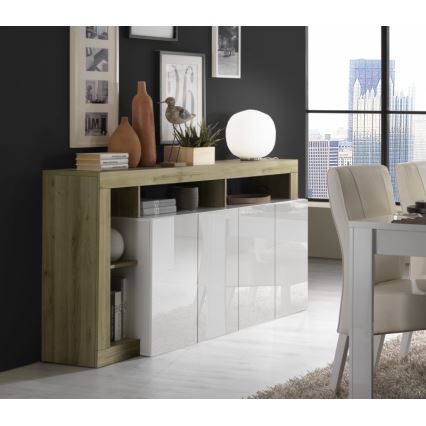 Commode LENOR 184x93x42 cm blanche/chêne clair