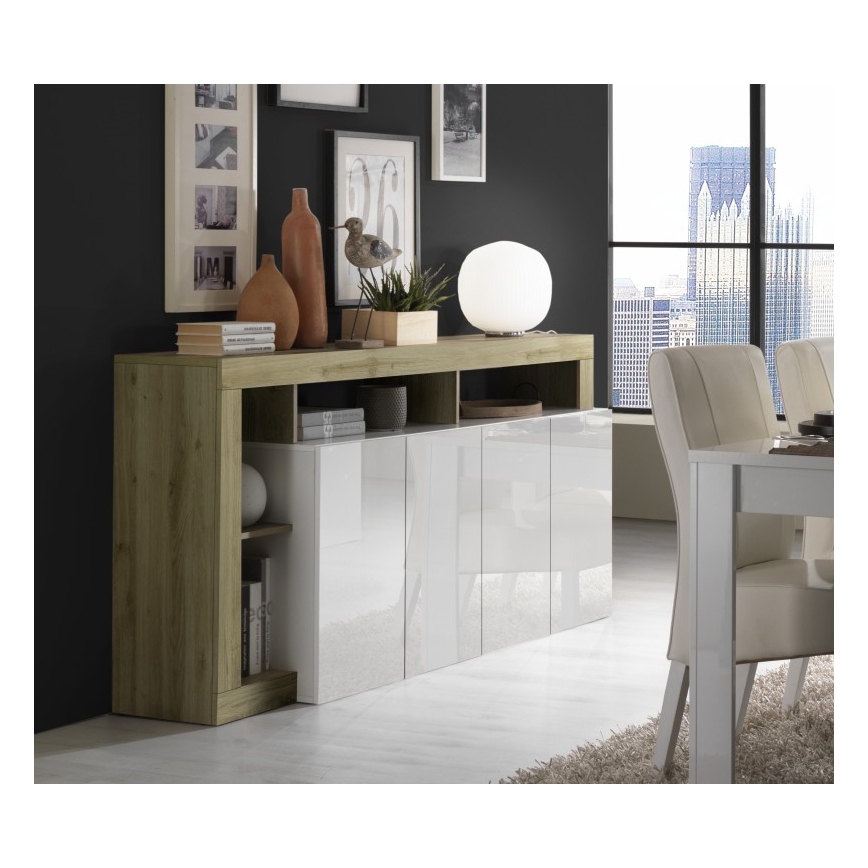 Commode LENOR 184x93x42 cm blanche/chêne clair