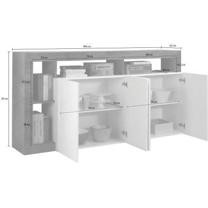 Commode LENOR 184x93x42 cm blanche/chêne clair