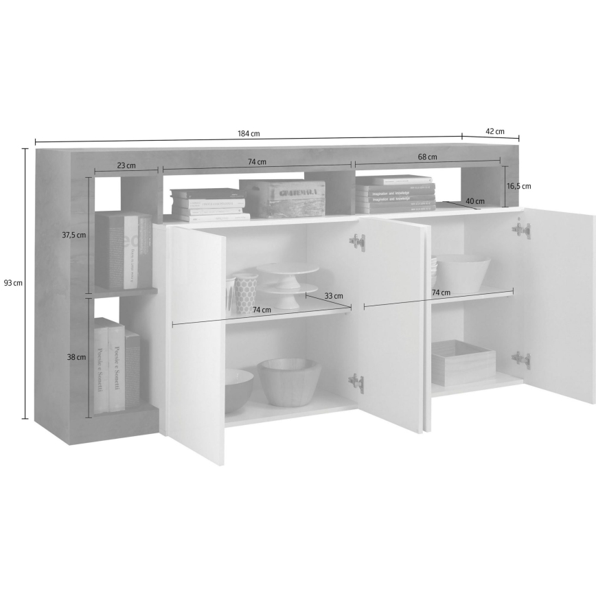 Commode LENOR 184x93x42 cm blanche/chêne clair