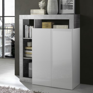 Commode LENOR blanc/gris béton
