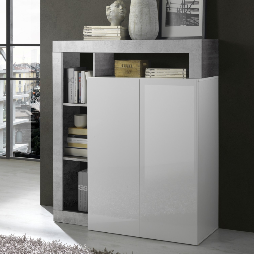 Commode LENOR blanc/gris béton