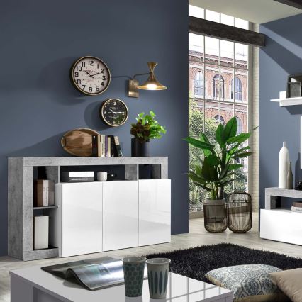 Commode LENOR blanc/gris effet béton