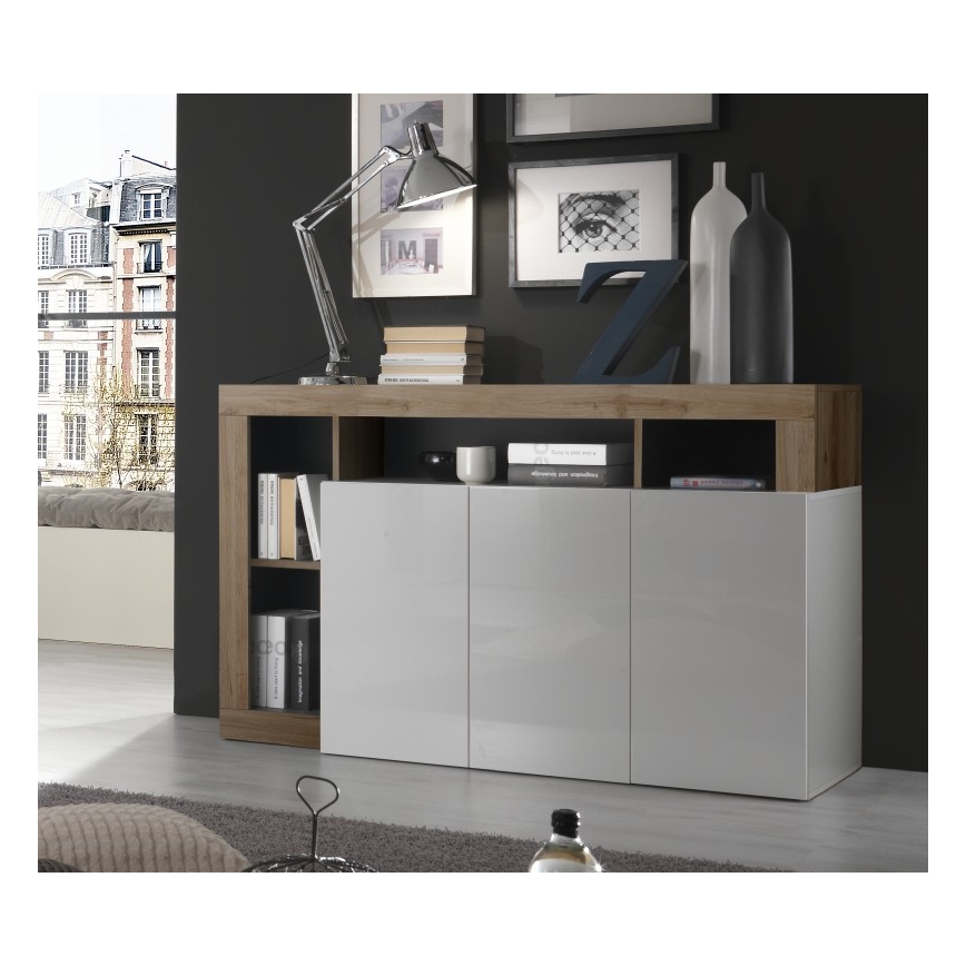 Commode LENOR blanche/chêne
