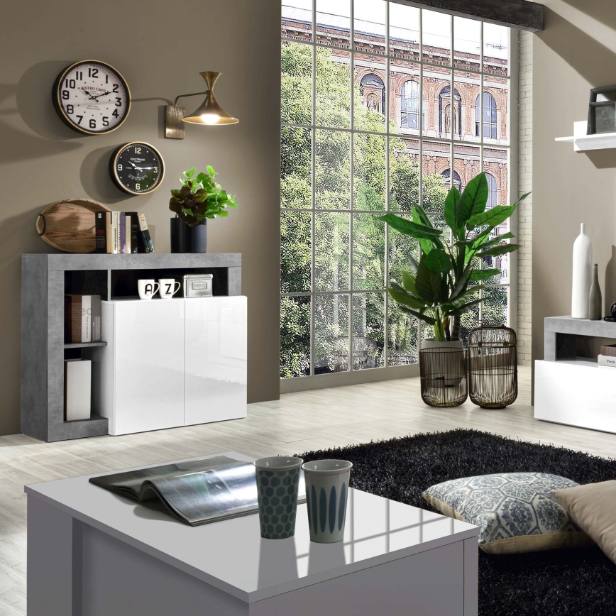 Commode LENOR blanche/grise effet béton