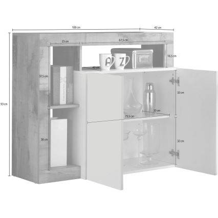 Commode LENOR blanche/grise effet béton