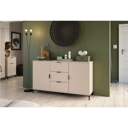 Commode LORA beige à tiroirs et portes