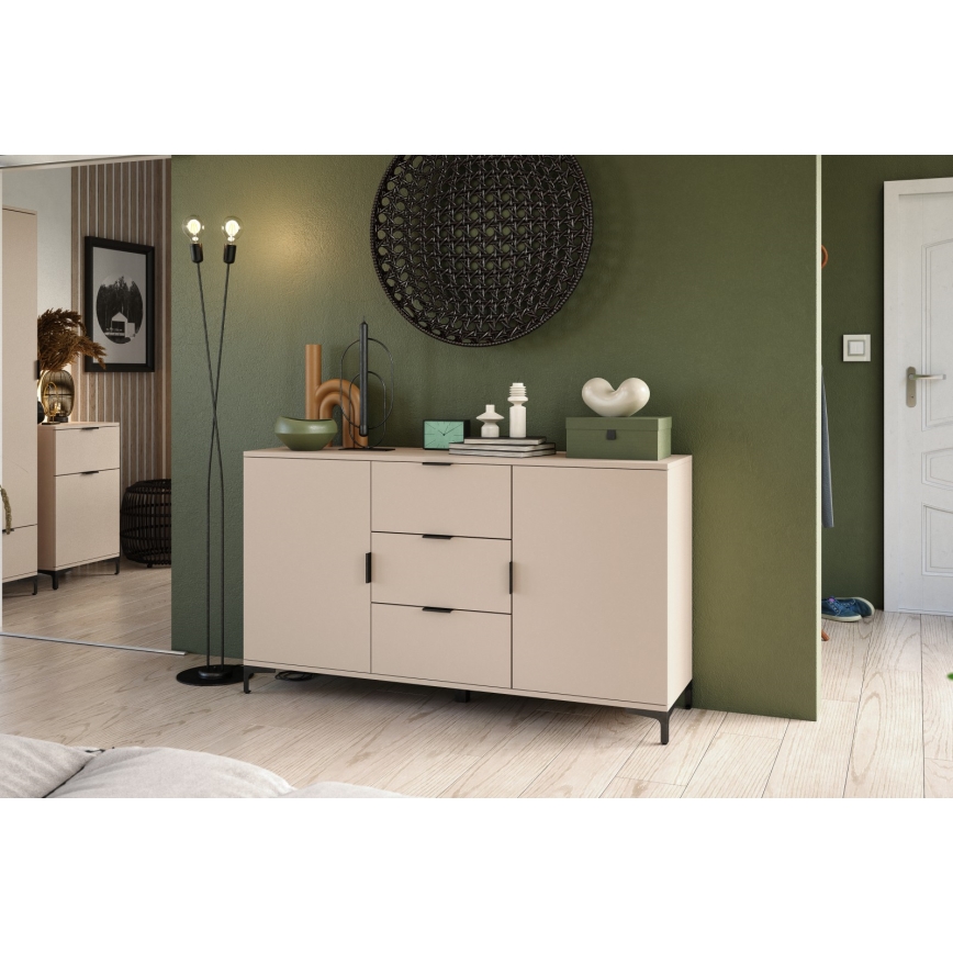 Commode LORA beige à tiroirs et portes