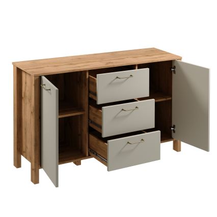 Commode MENTA 138x81x40 cm chêne wotan/gris