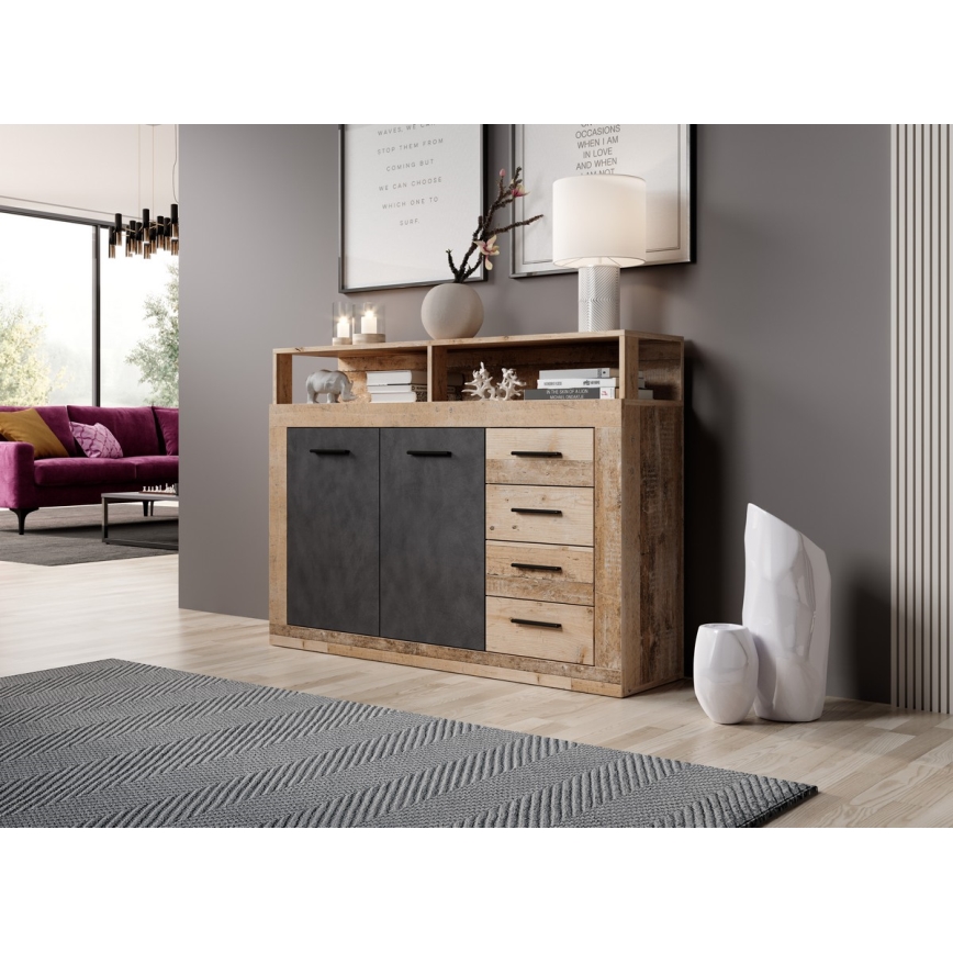 Commode RUNA chêne clair/anthracite