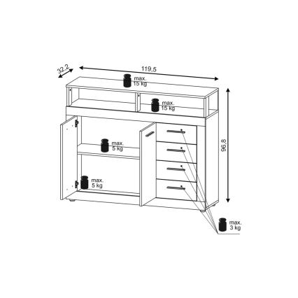Commode RUNA chêne clair/anthracite