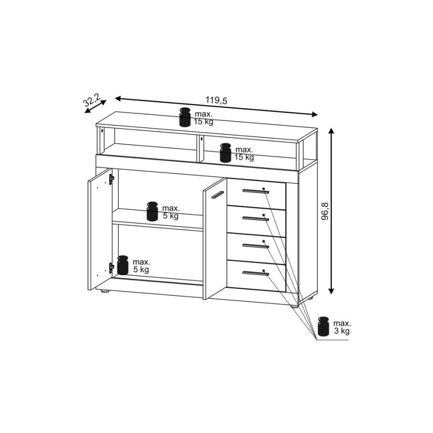 Commode RUNA chêne clair/anthracite