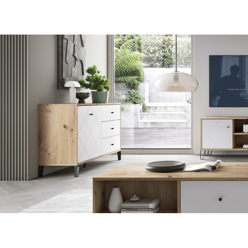 Commode SULA chêne artisan/blanc