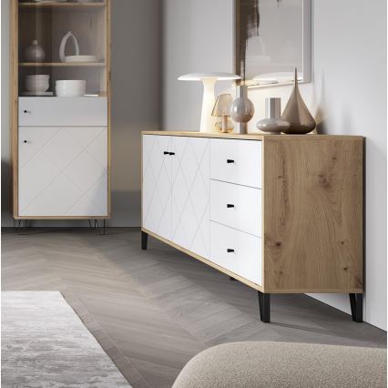 Commode SULA chêne artisanal/blanc