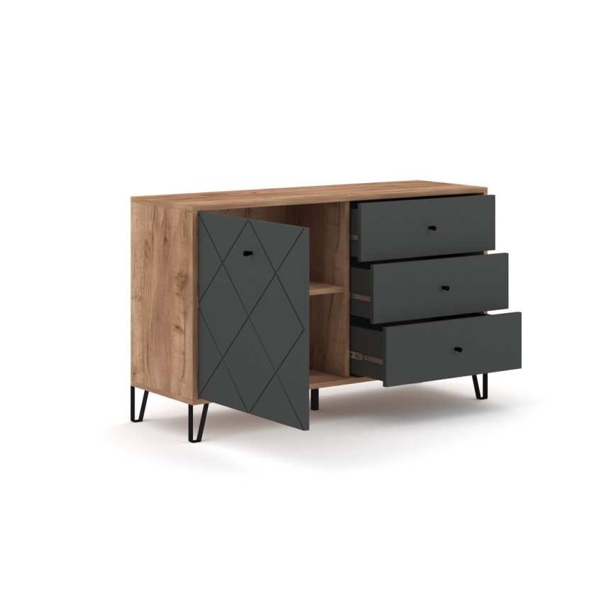 Commode SULA chêne craft/noir