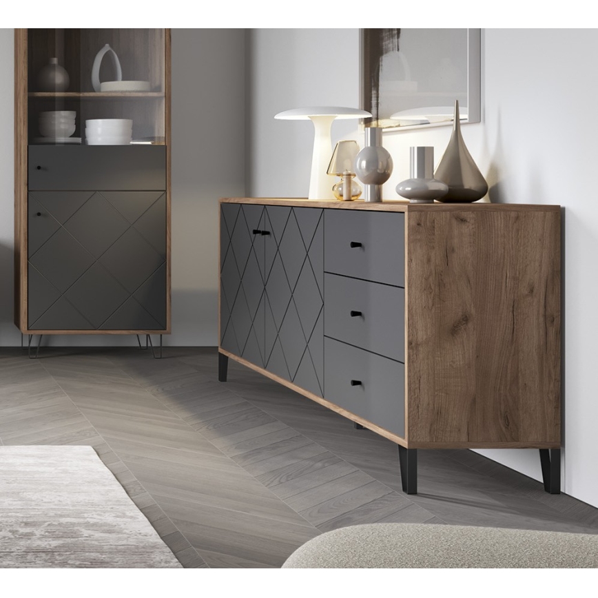 Commode SULA chêne craft/noir