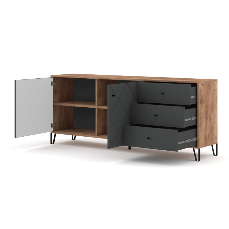 Commode SULA chêne craft/noir