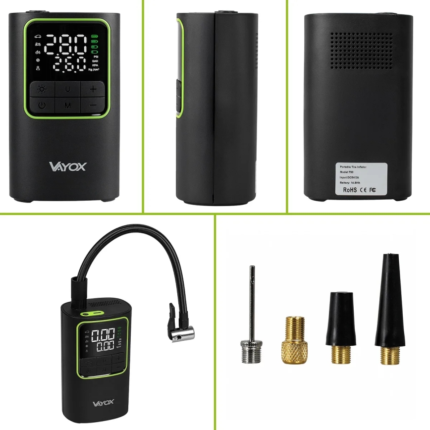 Compresseur d'air de poche numérique 5V 4000 mAh — noir