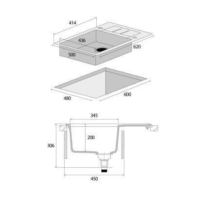 Concept DG05C45DG - Évier de cuisine CUBIS 50x62 cm granite/gris foncé