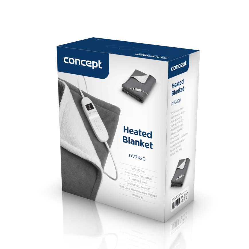 Concept DV7420 - Couverture chauffante électrique 160W/230V 180x130 cm gris/blanc