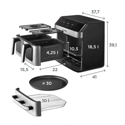 Concept FR9000 - Friteuse à air chaud PIZZA TRIO 18,5 l 2700 W/230 V inox/noir