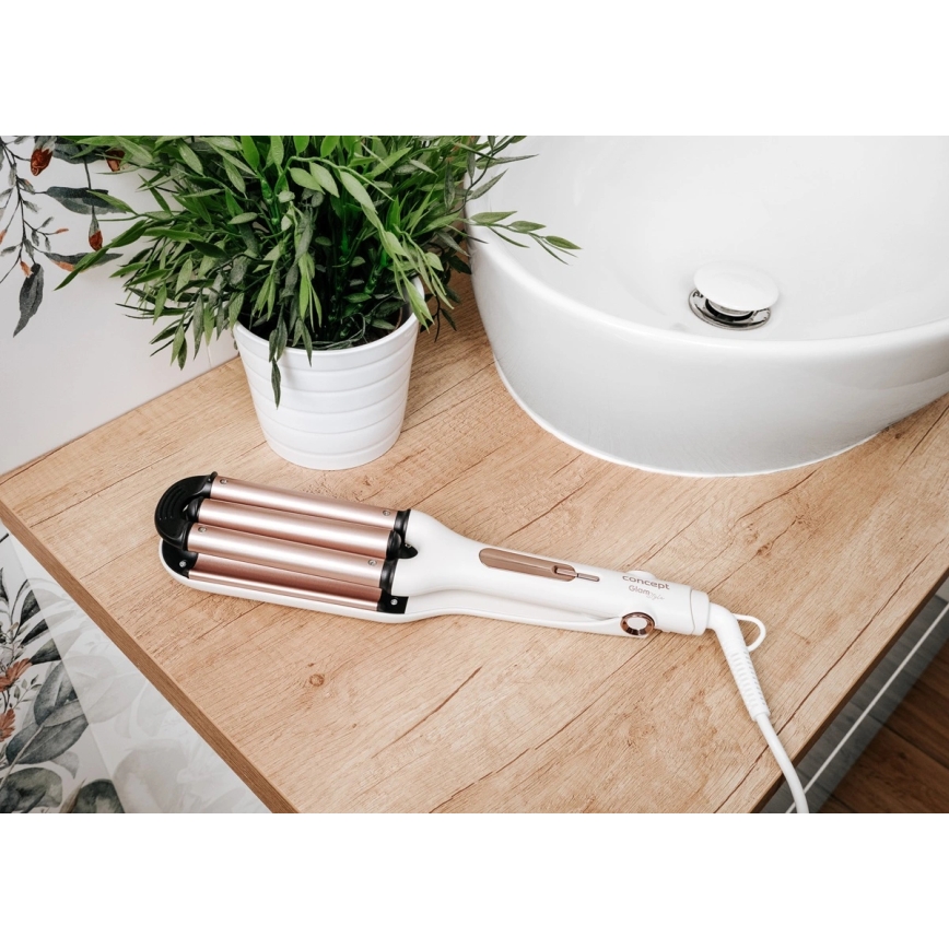 Concept KT2140 - Fer à boucler triple GLAM STYLE 100W/230V blanc/or rose